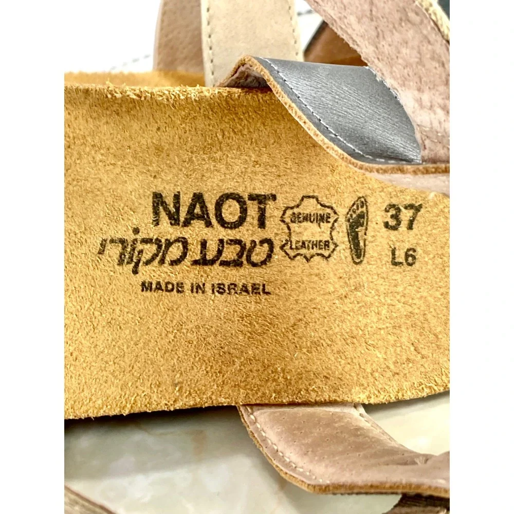 Naot Vixen Leather Crisscross Wedge Sandals Womens 6.5 Oily Coal Beige Comfort
